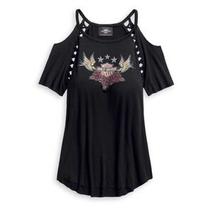 Genuine Harley Davidson Women's T-shirt Large Cold Shoulder